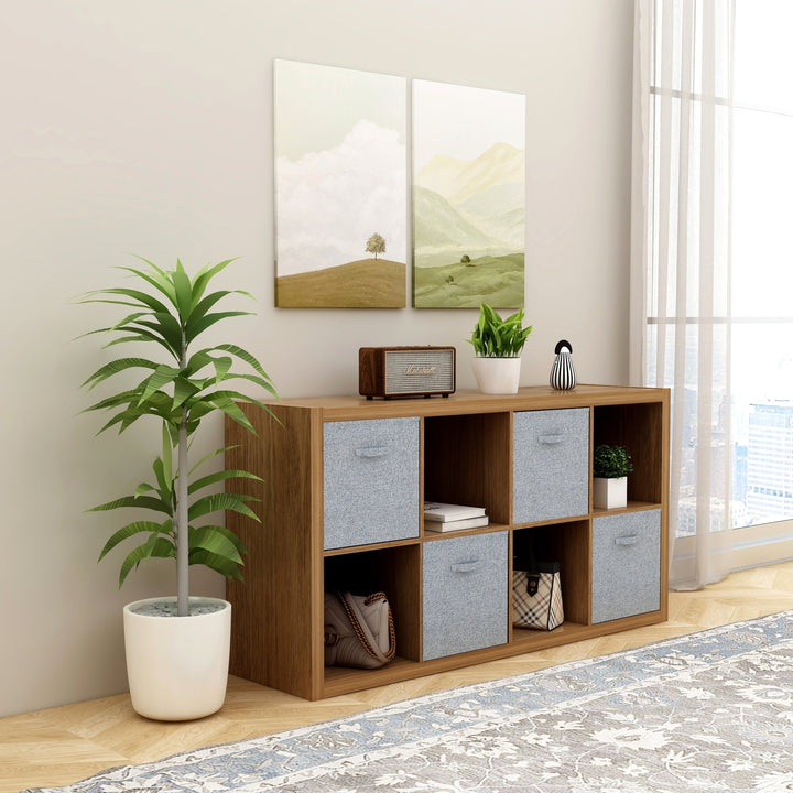 Walnut 8-Cube Organizer Storage Open Back Shelves 2x4 Bookcase for Home Office Image 2