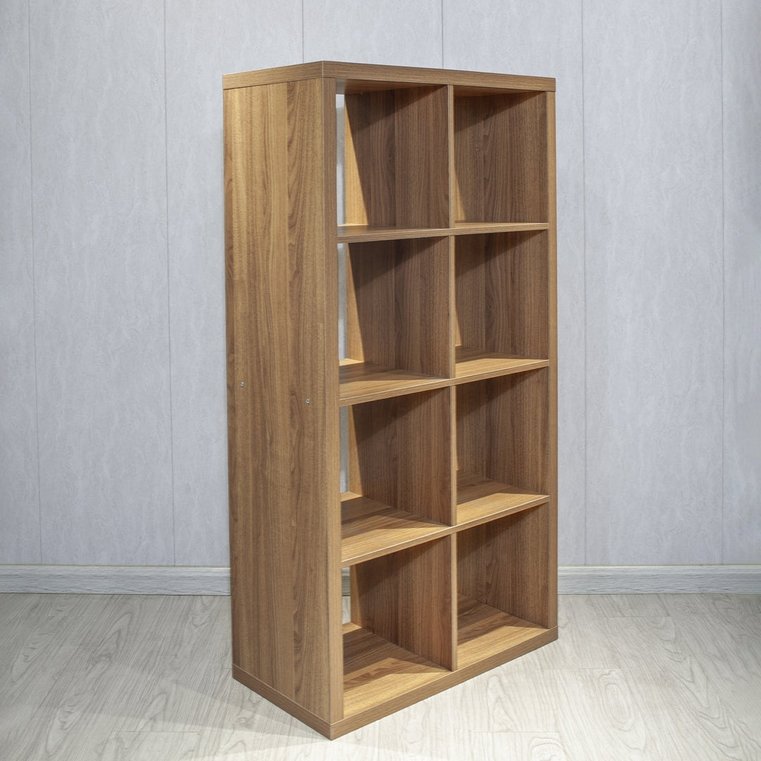 Walnut 8-Cube Organizer Storage Open Back Shelves 2x4 Bookcase for Home Office Image 4