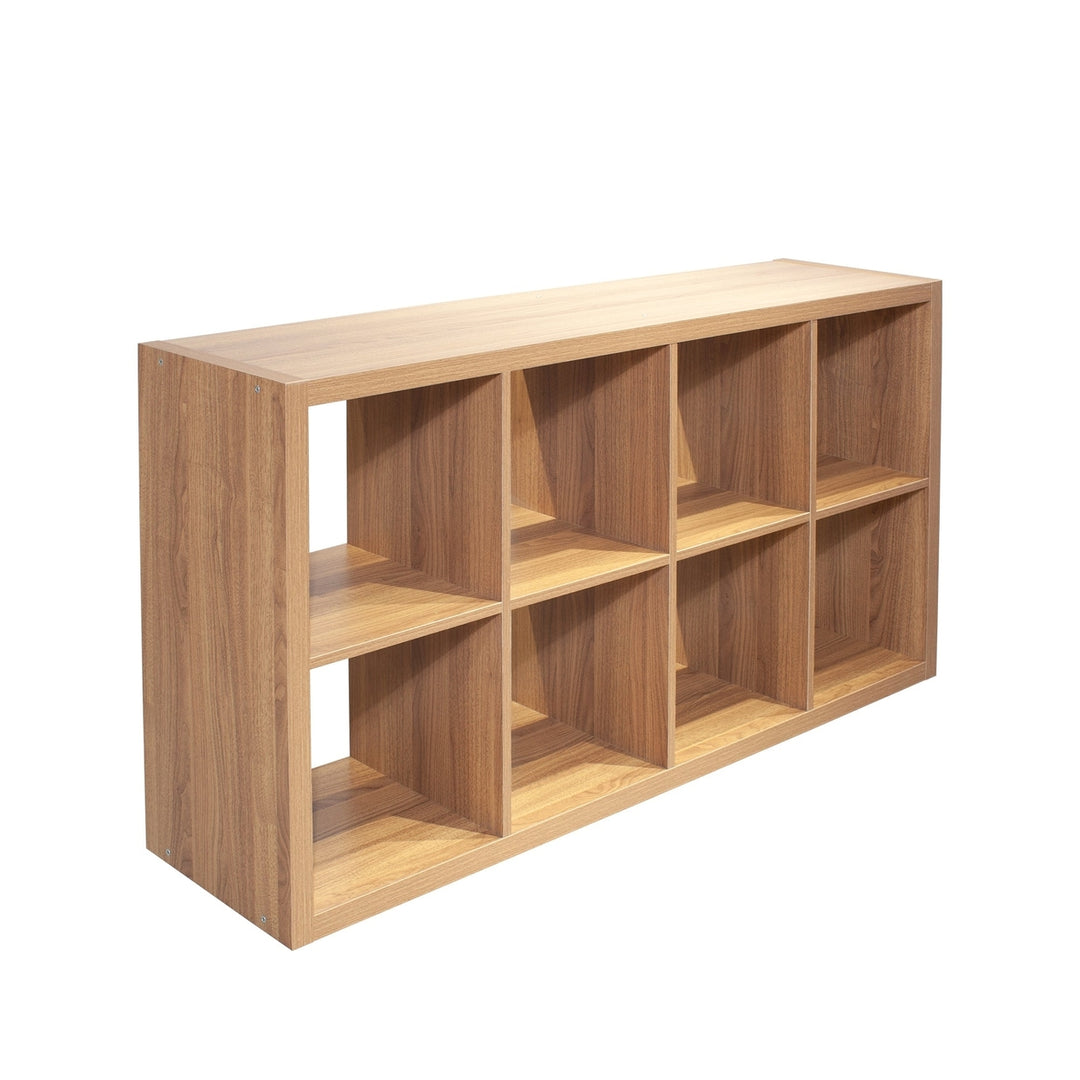 Walnut 8-Cube Organizer Storage Open Back Shelves 2x4 Bookcase for Home Office Image 7