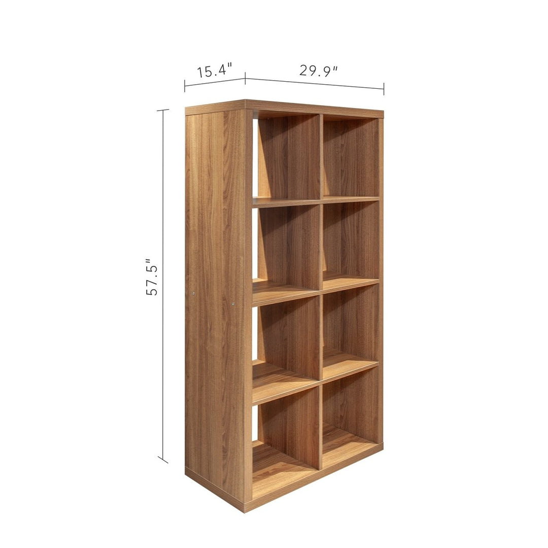 Walnut 8-Cube Organizer Storage Open Back Shelves 2x4 Bookcase for Home Office Image 10