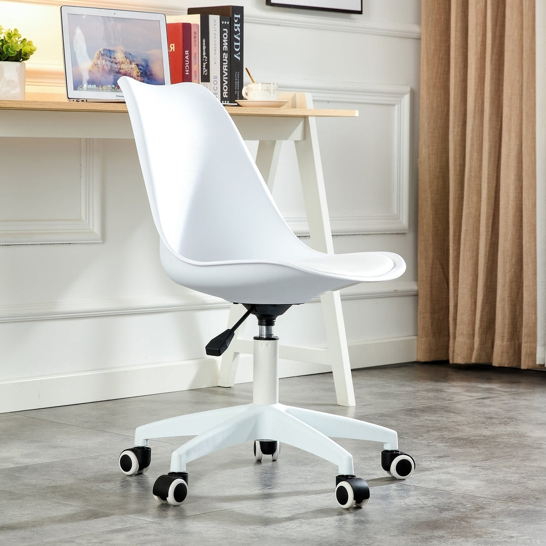 White Adjustable 360 Swivel Armless Office Chair with Wheels for Living Room Image 1