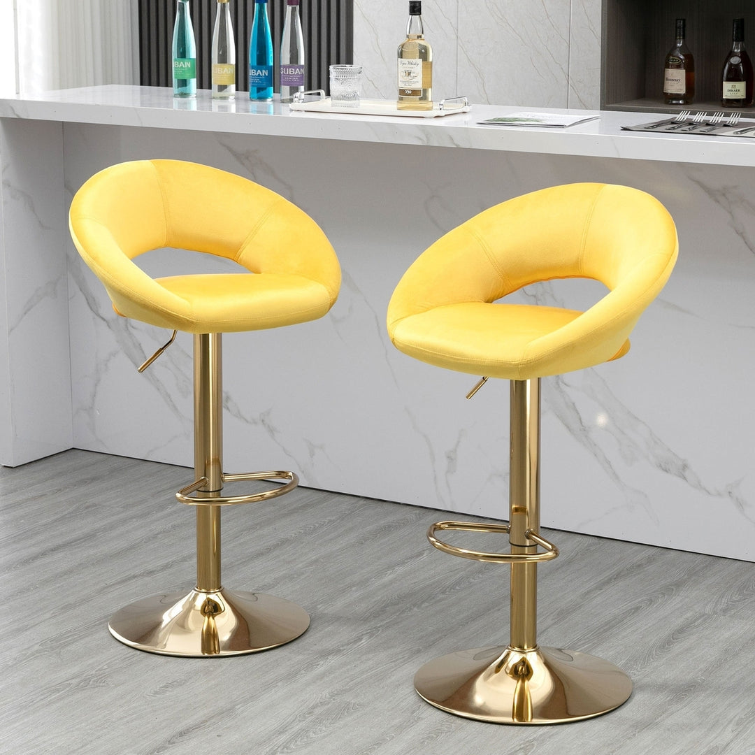 Adjustable Yellow Velvet Dining Chairs Set of 2 Swivel Bar Stools Counter Height Image 1