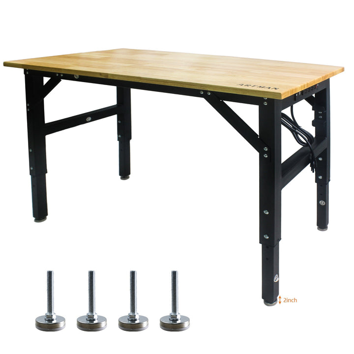 Metal Adjustable Worktable with Socket and Wooden Top for Home Office or Workshop Use Image 3