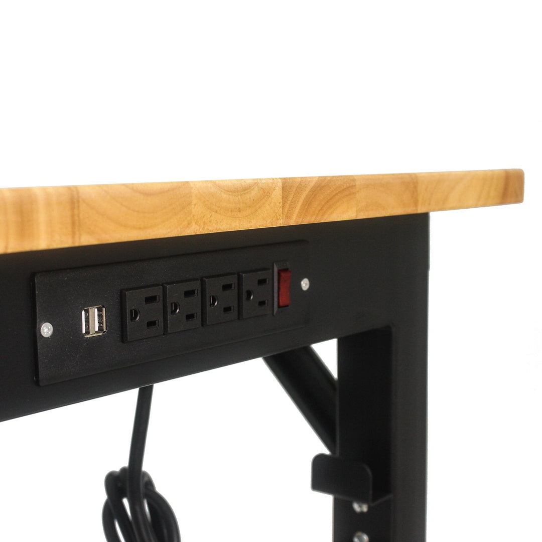 Metal Adjustable Worktable with Socket and Wooden Top for Home Office or Workshop Use Image 5