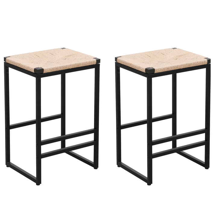 Backless Bar Stools Set of 2 Kitchen Counter Stools Paper Rope Woven Chairs Image 7