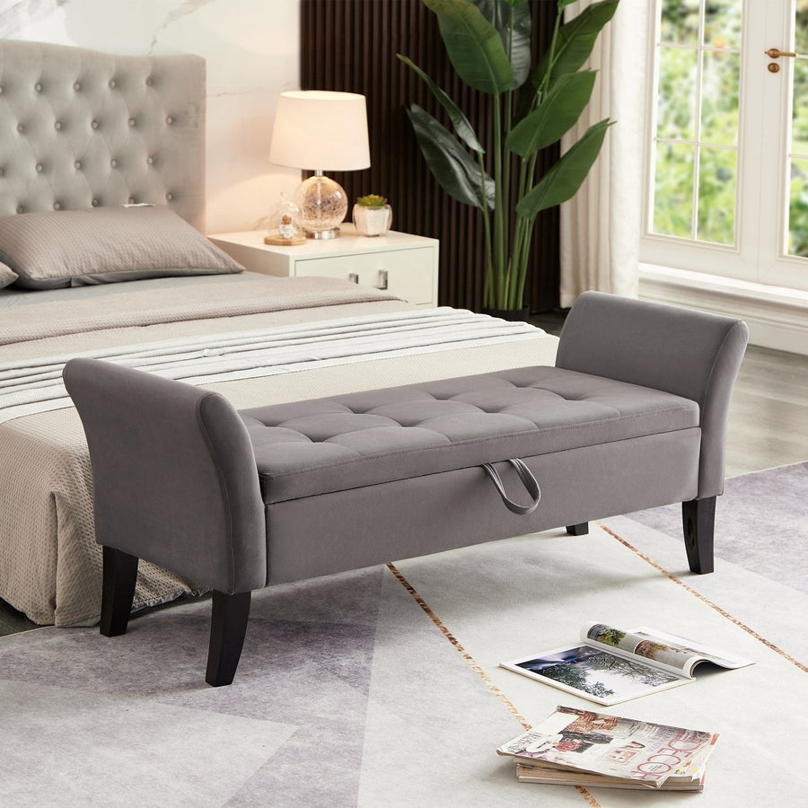 51.5 Inch Bed Bench with Storage Grey Velvet Upholstered Seat Modern Furniture for Bedroom Entryway Living Room Image 1