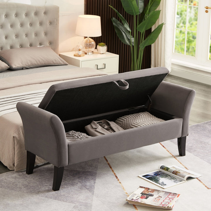 51.5 Inch Bed Bench with Storage Grey Velvet Upholstered Seat Modern Furniture for Bedroom Entryway Living Room Image 2