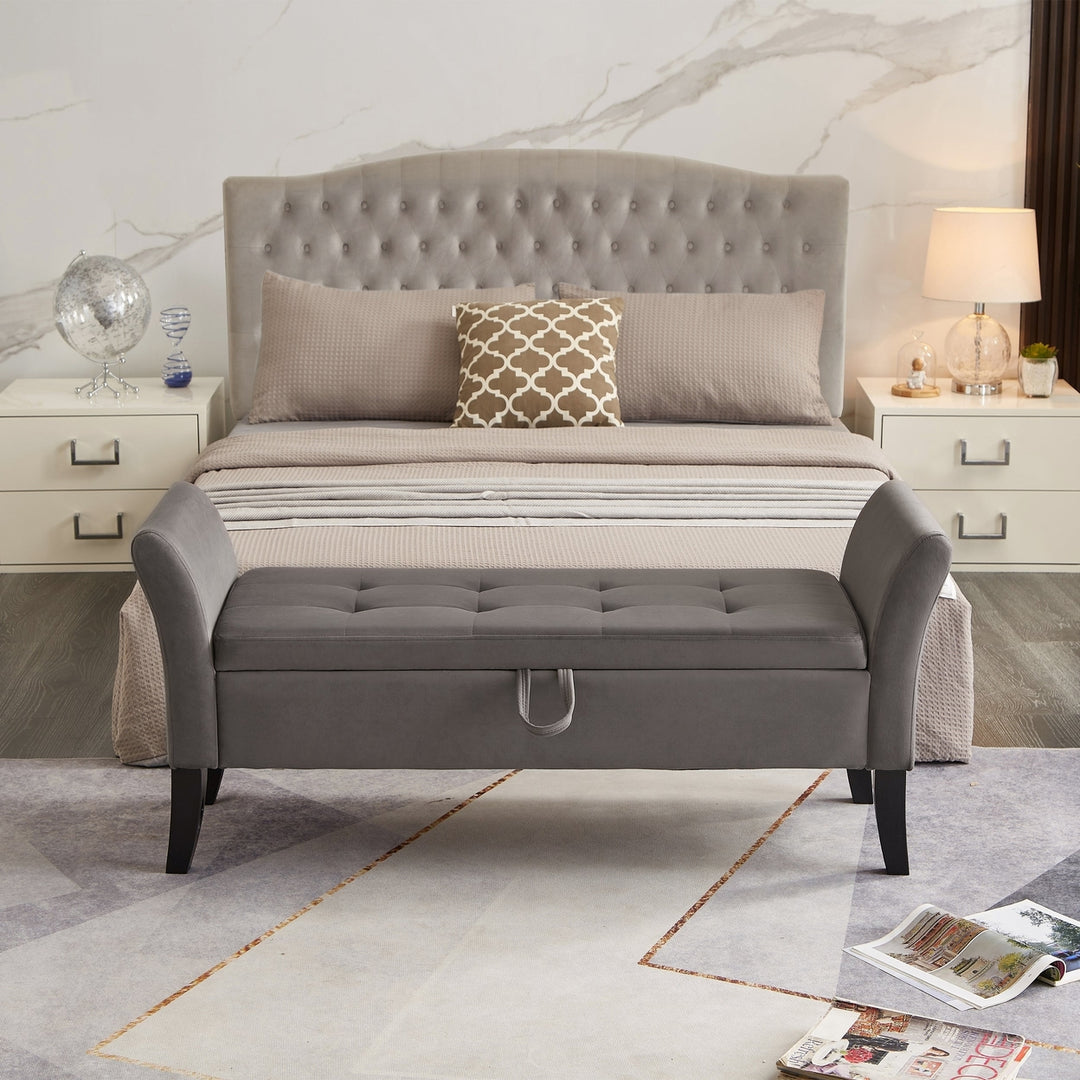 51.5 Inch Bed Bench with Storage Grey Velvet Upholstered Seat Modern Furniture for Bedroom Entryway Living Room Image 3