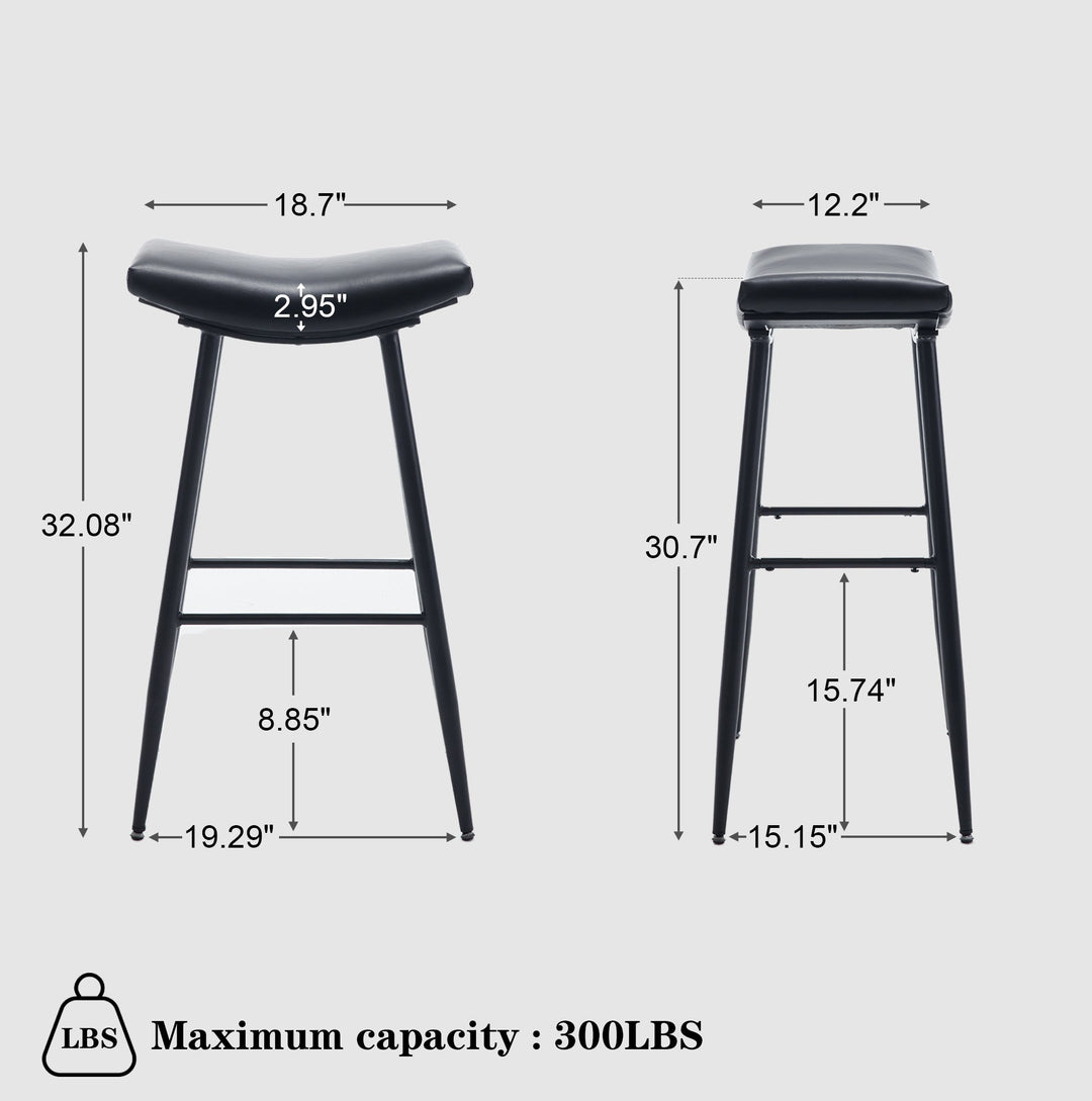 Counter Height Bar Stool Set of 2 PU Upholstered Breakfast Stools with Footrest for Kitchen Dining Room Island Black Image 5