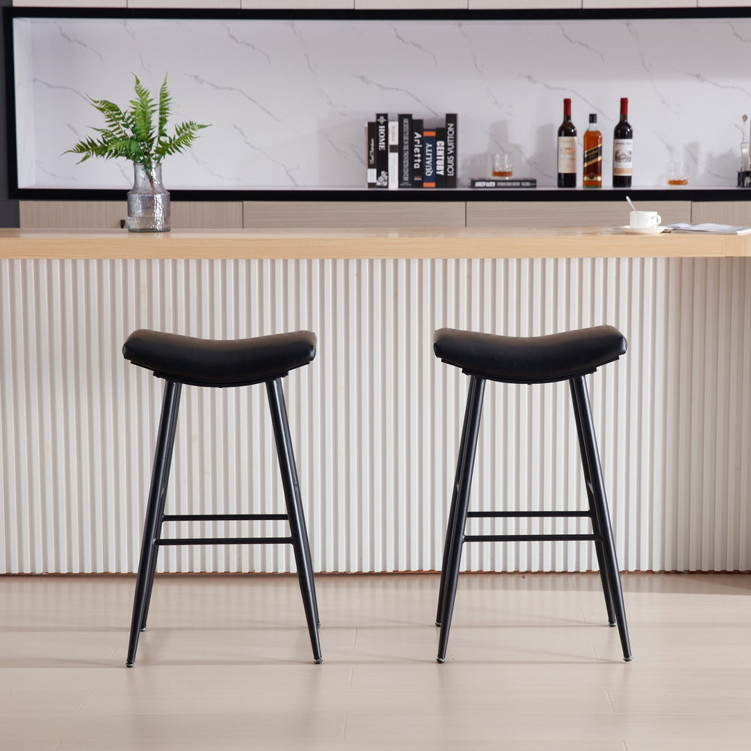 Counter Height Bar Stool Set of 2 PU Upholstered Breakfast Stools with Footrest for Kitchen Dining Room Island Black Image 6