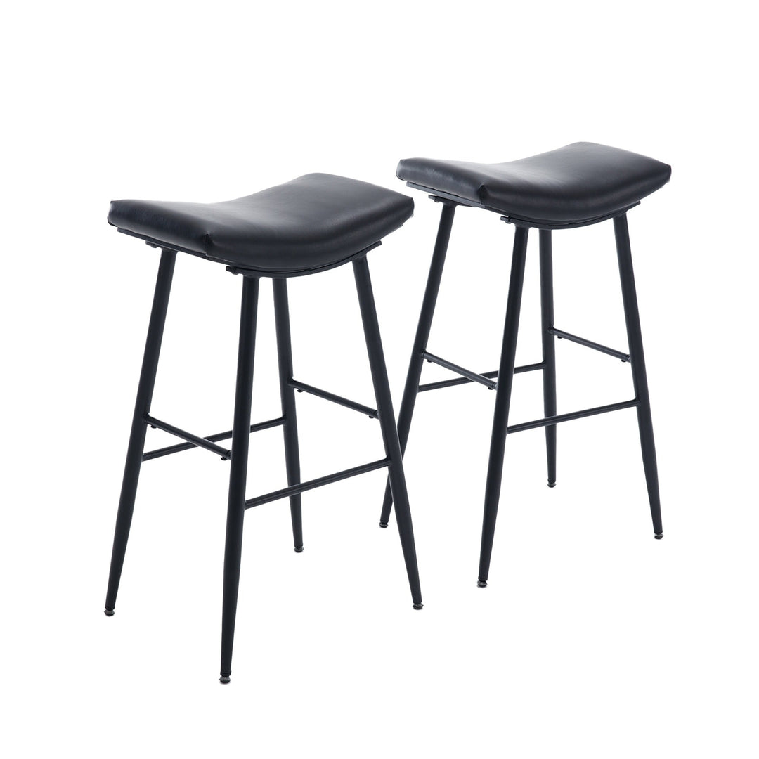 Counter Height Bar Stool Set of 2 PU Upholstered Breakfast Stools with Footrest for Kitchen Dining Room Island Black Image 8