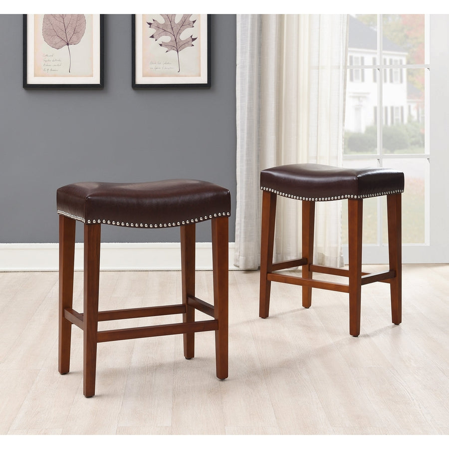 Dark Brown Leather Barstool 2 pcs Set - Stylish and Comfortable Seating for Home or Commercial Use Image 1