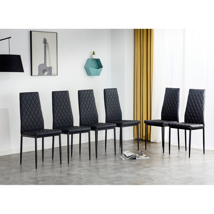 Dining Chair Set of 6 Modern Black PU Comfortable Seating for Dining Room Image 1