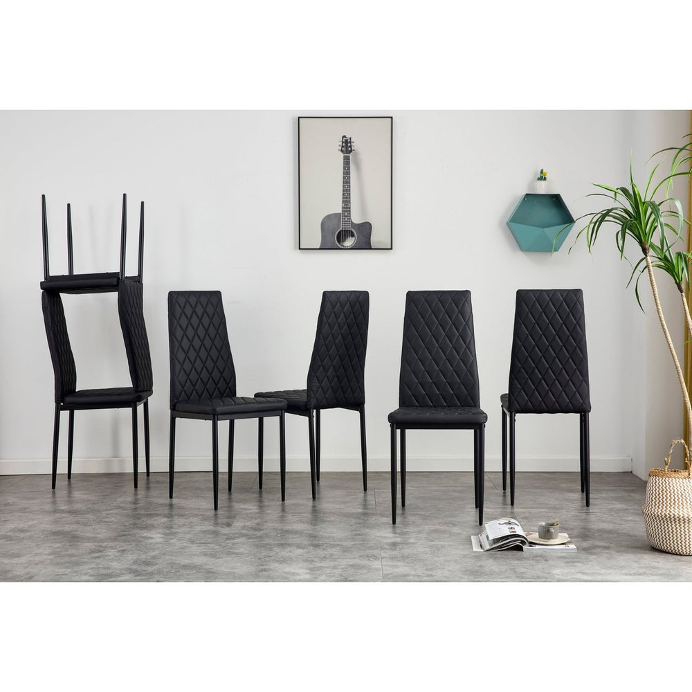 Dining Chair Set of 6 Modern Black PU Comfortable Seating for Dining Room Image 2