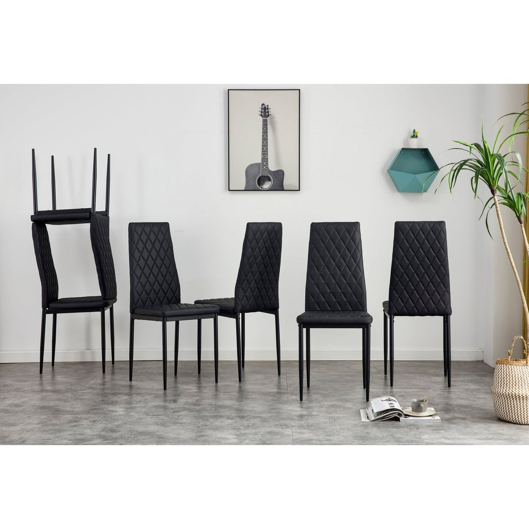 Dining Chair Set of 6 Modern Black PU Comfortable Seating for Dining Room Image 2