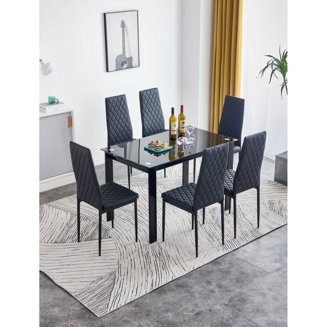 Dining Chair Set of 6 Modern Black PU Comfortable Seating for Dining Room Image 3