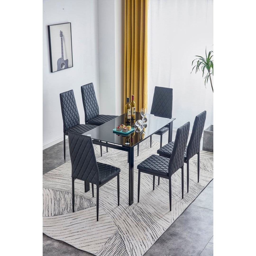 Dining Chair Set of 6 Modern Black PU Comfortable Seating for Dining Room Image 4