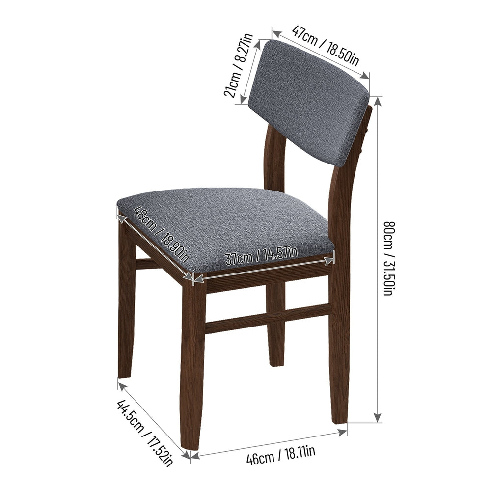 Dining Chairs Fabric Cushion Retro Upholstered Solid Rubber Wood for Kitchen Dining Room Small Space Grey Walnut Color Image 2