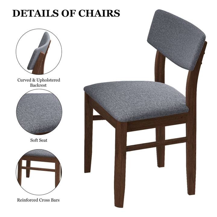 Dining Chairs Fabric Cushion Retro Upholstered Solid Rubber Wood for Kitchen Dining Room Small Space Grey Walnut Color Image 4