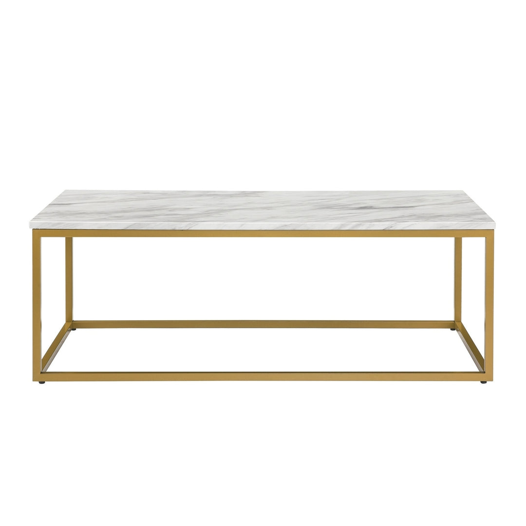 Faux Marble Coffee Table Set White Gold Modern 3-Piece Living Room Tables Image 3