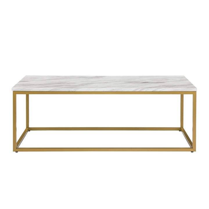 Faux Marble Coffee Table Set White Gold Modern 3-Piece Living Room Tables Image 3