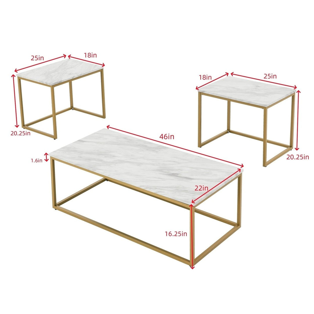 Faux Marble Coffee Table Set White Gold Modern 3-Piece Living Room Tables Image 8