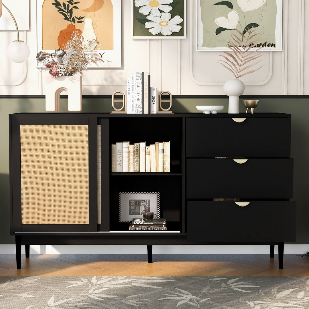 Featured Two-door Storage Cabinet with Three Drawers and Metal Handles - Suitable for Corridors, Entrances, Living Image 1