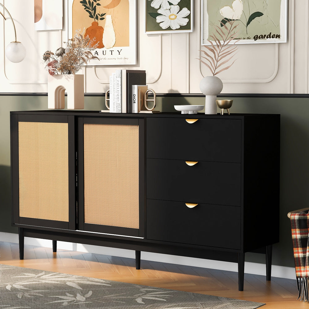 Featured Two-door Storage Cabinet with Three Drawers and Metal Handles - Suitable for Corridors, Entrances, Living Image 2