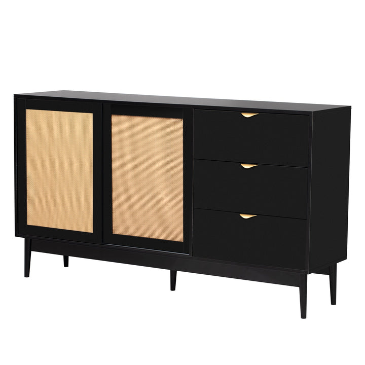 Featured Two-door Storage Cabinet with Three Drawers and Metal Handles - Suitable for Corridors, Entrances, Living Image 3