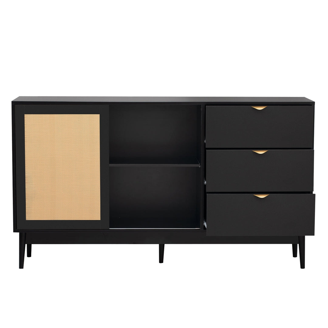 Featured Two-door Storage Cabinet with Three Drawers and Metal Handles - Suitable for Corridors, Entrances, Living Image 4