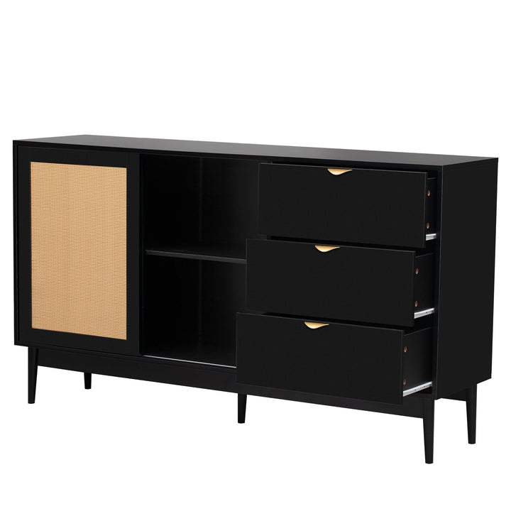 Featured Two-door Storage Cabinet with Three Drawers and Metal Handles - Suitable for Corridors, Entrances, Living Image 6