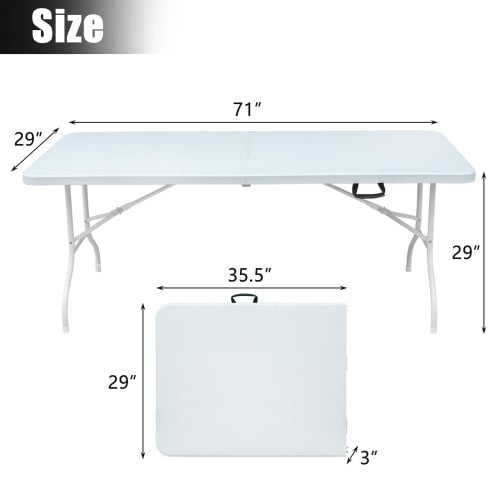 6ft Folding Table Portable Plastic Table for Camping Picnics Parties High Load Bearing Foldable White Table Image 2