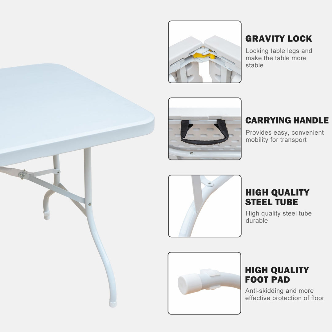 6ft Folding Table Portable Plastic Table for Camping Picnics Parties High Load Bearing Foldable White Table Image 4