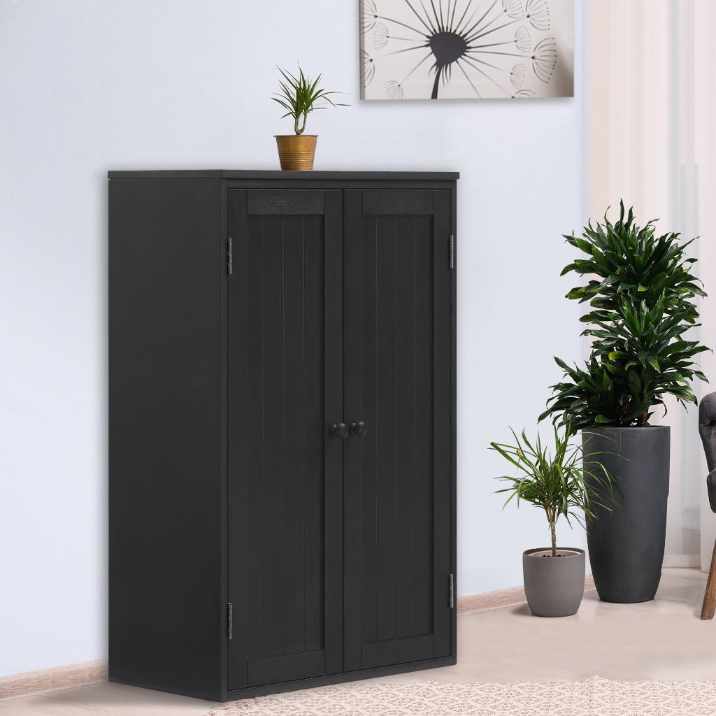 Freestanding Wooden Floor Cabinet with Adjustable Shelf and Double Door Black for Bathroom Storage Image 5