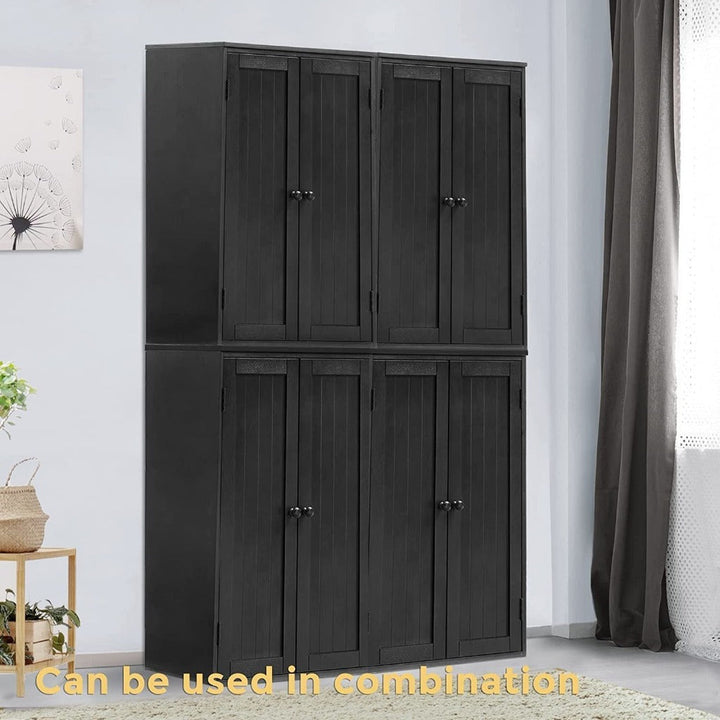 Freestanding Wooden Floor Cabinet with Adjustable Shelf and Double Door Black for Bathroom Storage Image 6