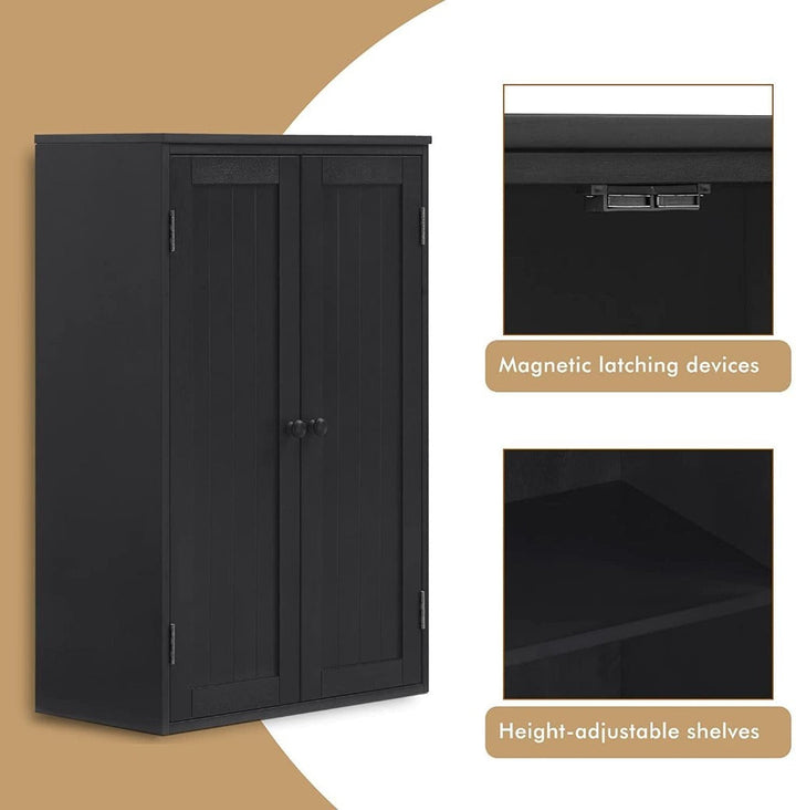 Freestanding Wooden Floor Cabinet with Adjustable Shelf and Double Door Black for Bathroom Storage Image 9