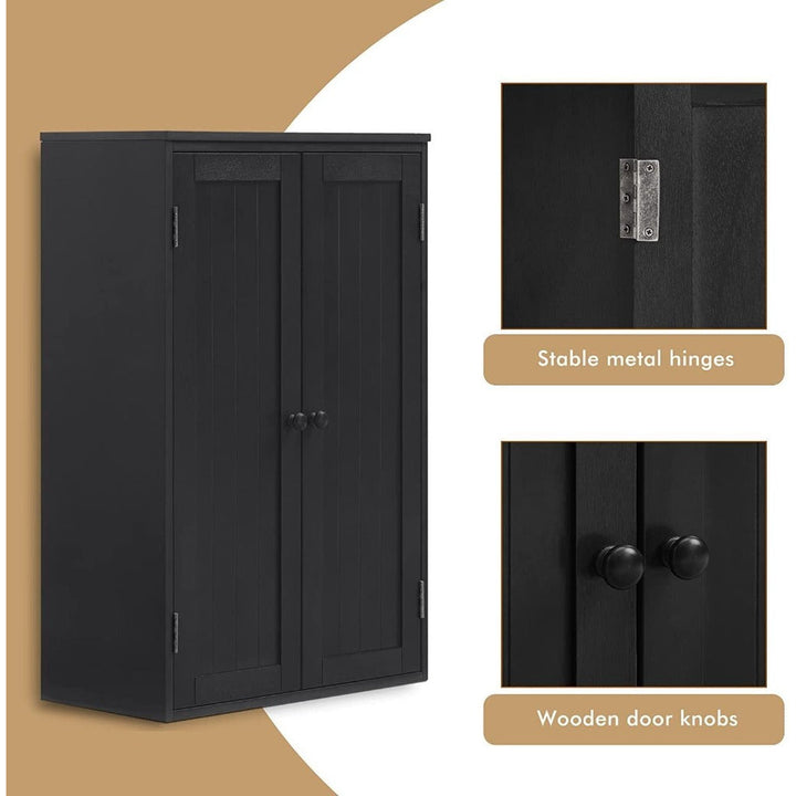 Freestanding Wooden Floor Cabinet with Adjustable Shelf and Double Door Black for Bathroom Storage Image 10