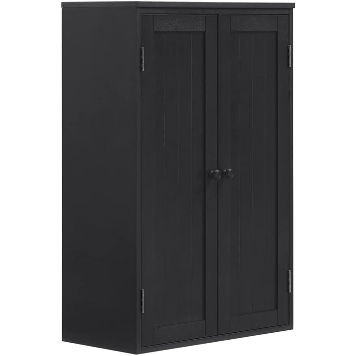 Freestanding Wooden Floor Cabinet with Adjustable Shelf and Double Door Black for Bathroom Storage Image 11