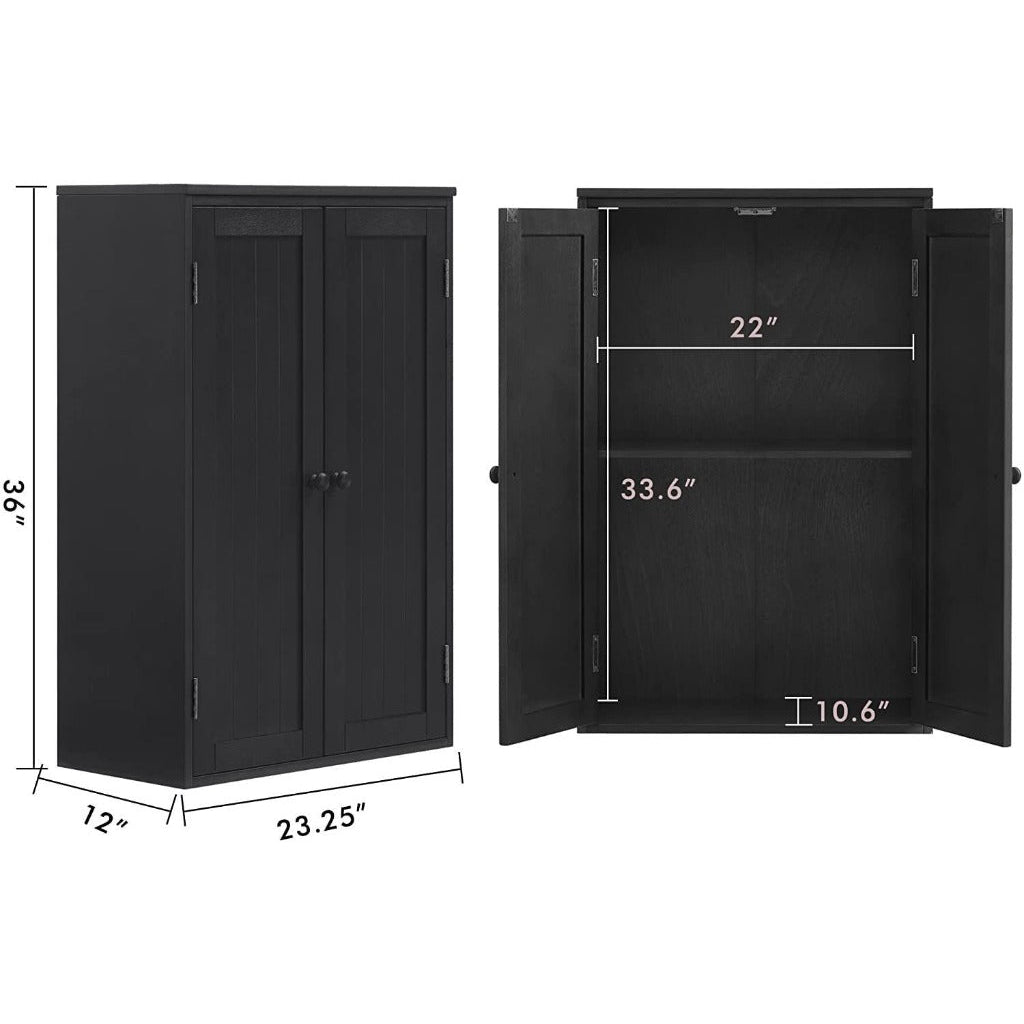 Freestanding Wooden Floor Cabinet with Adjustable Shelf and Double Door Black for Bathroom Storage Image 12