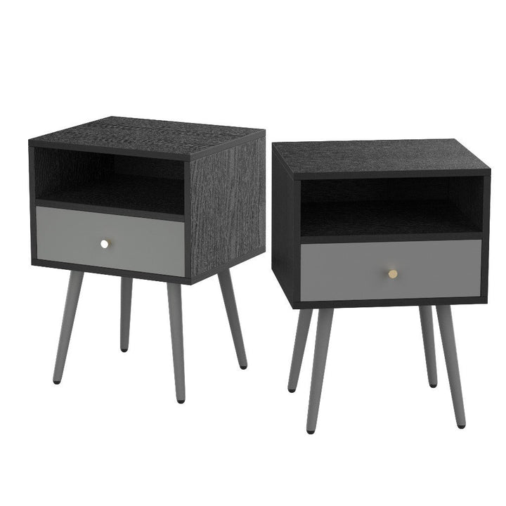 Modern Bedside Tables Set of 2 Nightstands with Storage Drawer Chic Simple Assembly End Tables for Bedroom Living Room Image 1