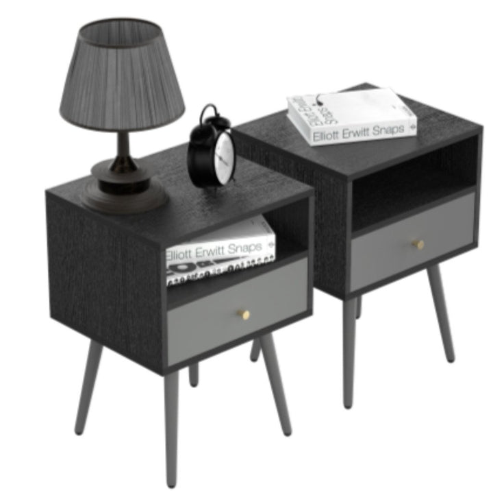 Modern Bedside Tables Set of 2 Nightstands with Storage Drawer Chic Simple Assembly End Tables for Bedroom Living Room Image 3