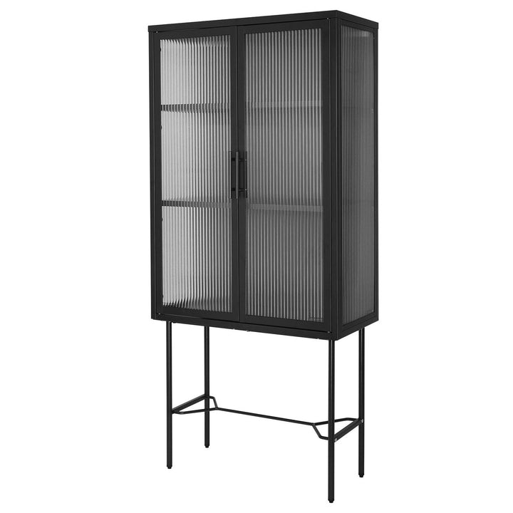 Elegant Floor Cabinet with 2 Tempered Glass Doors Adjustable Shelves Dust-Free Easy Assembly Black Living Room Display Image 2