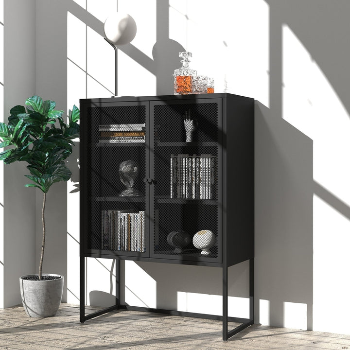 Black Storage Cabinet with Doors Modern Free Standing Steel Accent 31.5" x 15.7" Image 1