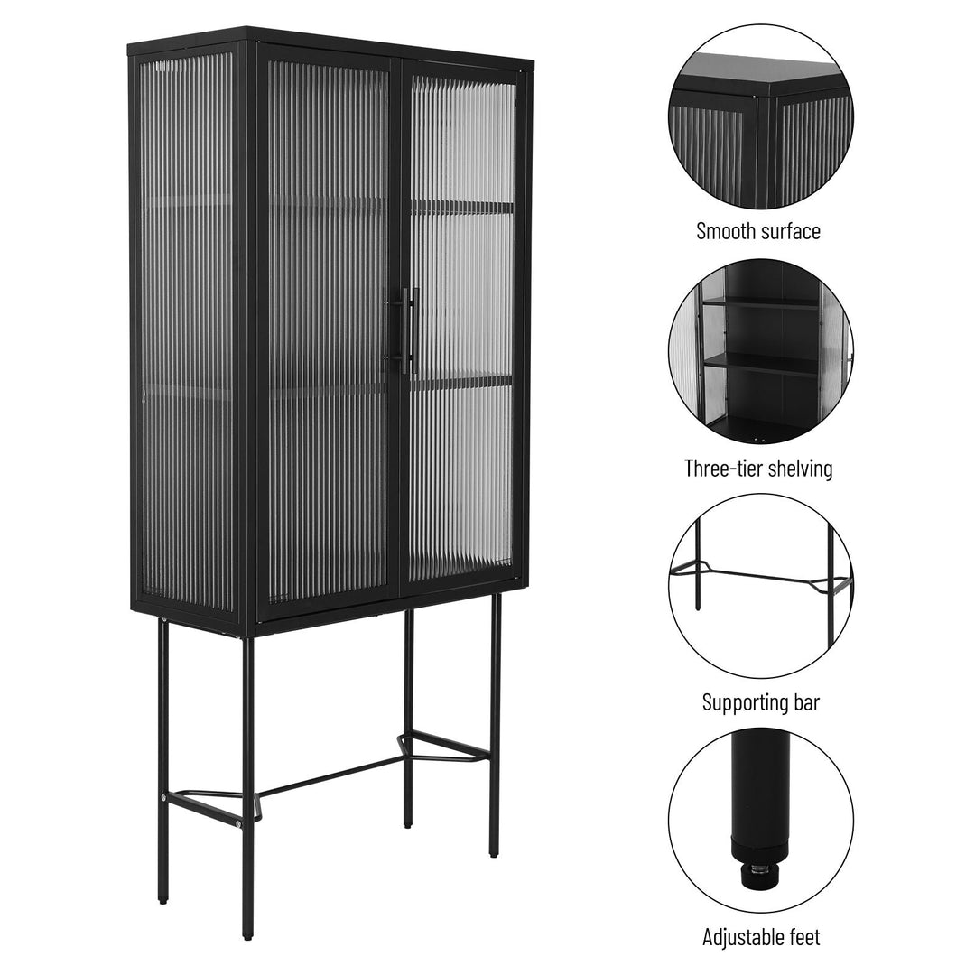 Elegant Floor Cabinet with 2 Tempered Glass Doors Adjustable Shelves Dust-Free Easy Assembly Black Living Room Display Image 4