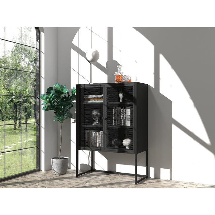 Black Storage Cabinet with Doors Modern Free Standing Steel Accent 31.5" x 15.7" Image 2