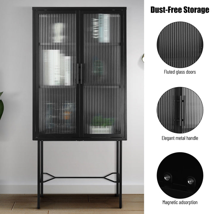 Elegant Floor Cabinet with 2 Tempered Glass Doors Adjustable Shelves Dust-Free Easy Assembly Black Living Room Display Image 6