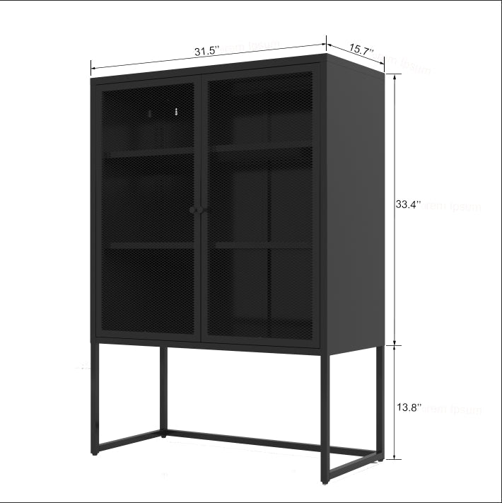 Black Storage Cabinet with Doors Modern Free Standing Steel Accent 31.5" x 15.7" Image 3