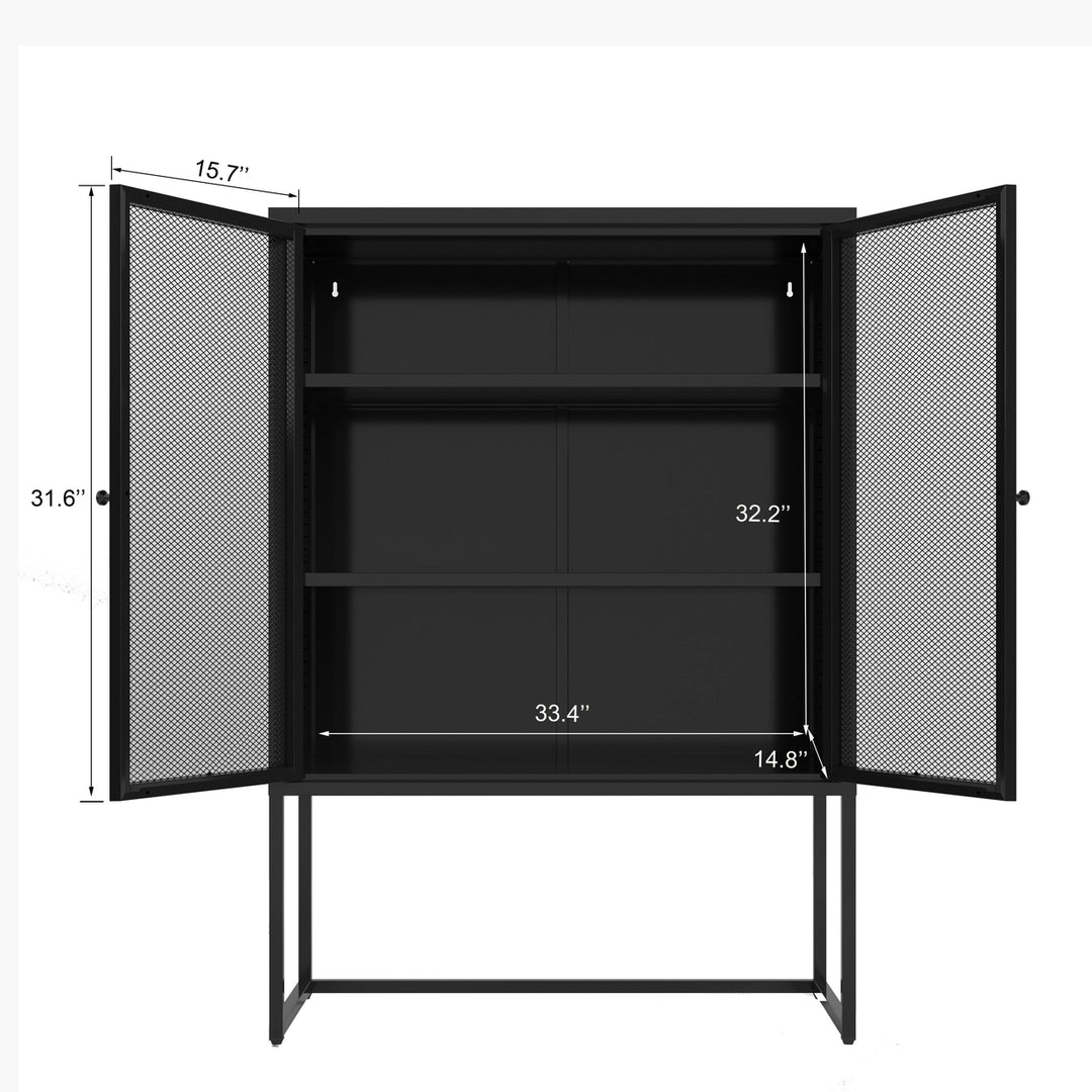 Black Storage Cabinet with Doors Modern Free Standing Steel Accent 31.5" x 15.7" Image 4