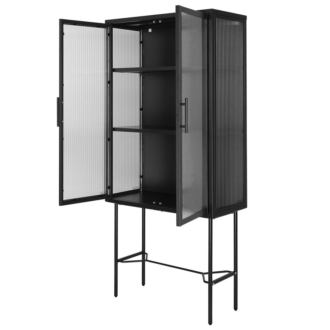 Elegant Floor Cabinet with 2 Tempered Glass Doors Adjustable Shelves Dust-Free Easy Assembly Black Living Room Display Image 9