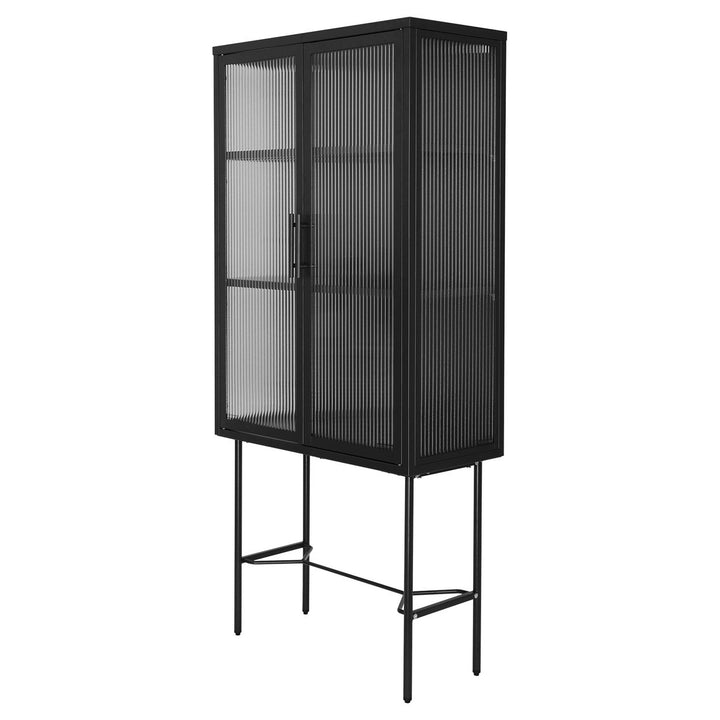 Elegant Floor Cabinet with 2 Tempered Glass Doors Adjustable Shelves Dust-Free Easy Assembly Black Living Room Display Image 10